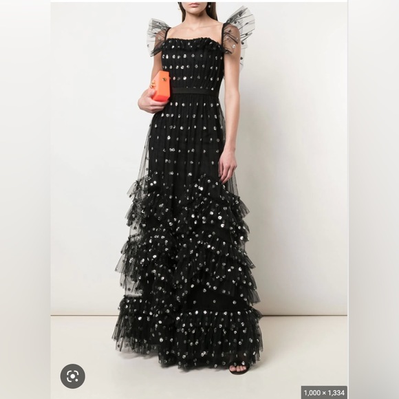 Marchesa Notte Embellished Off The Shoulder Tier Gown - Picture 7 of 13